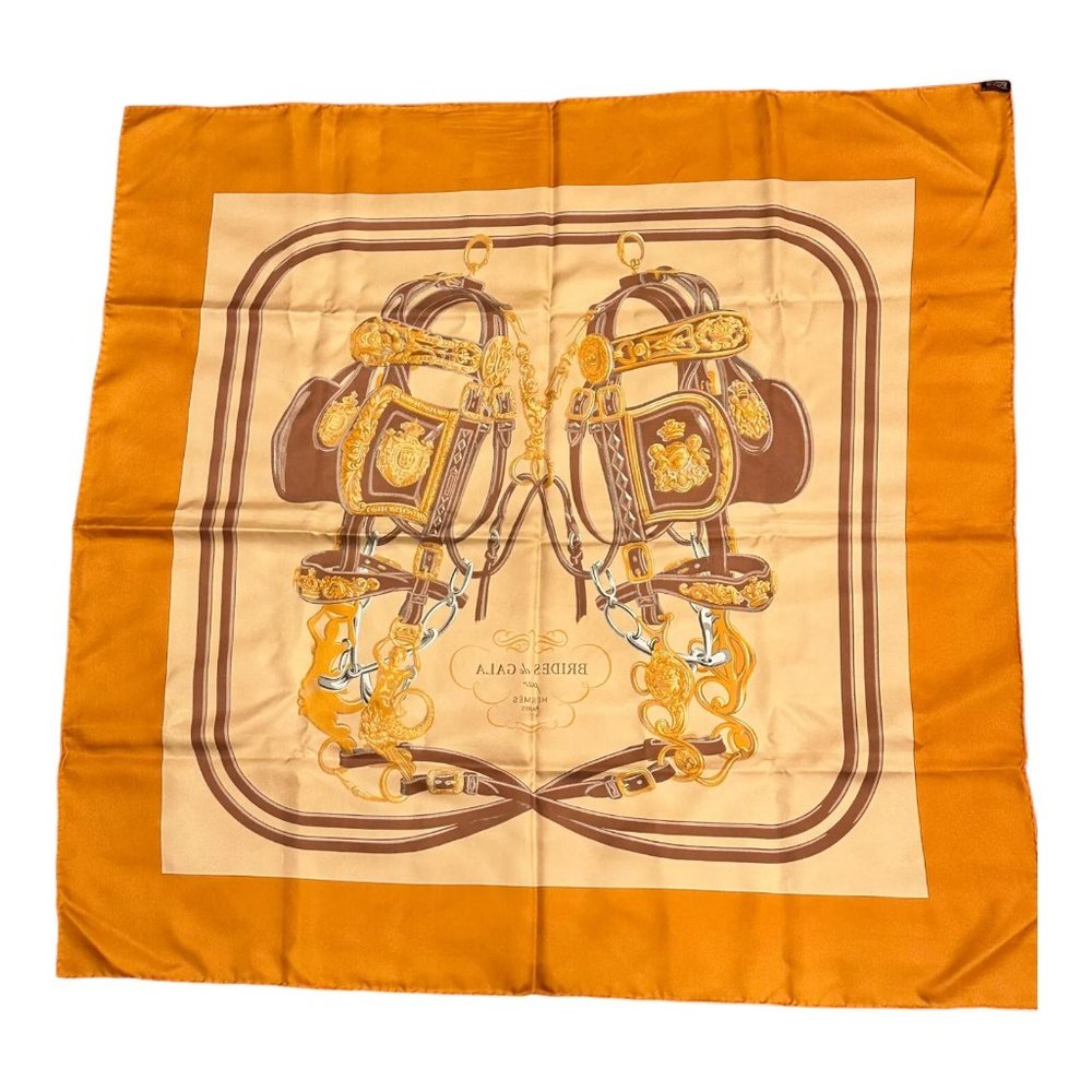Authentic! Hermes Brides De Gala 90cm Orange Brown Silk Scarf - Picture 7 of 7